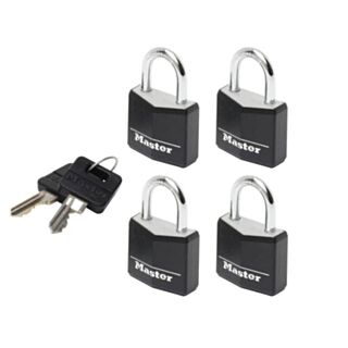 Aluminium Black Vinyl Cover 20mm Padlock 3-Pin - Keyed Alike x 4